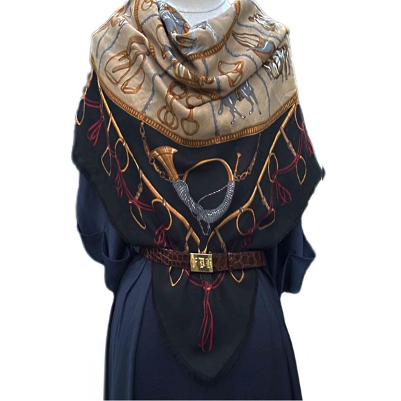 Vintage Equestrian Hunting Scarf Classic  Symphony Scarfs Made in Italy - Picture 9 of 12